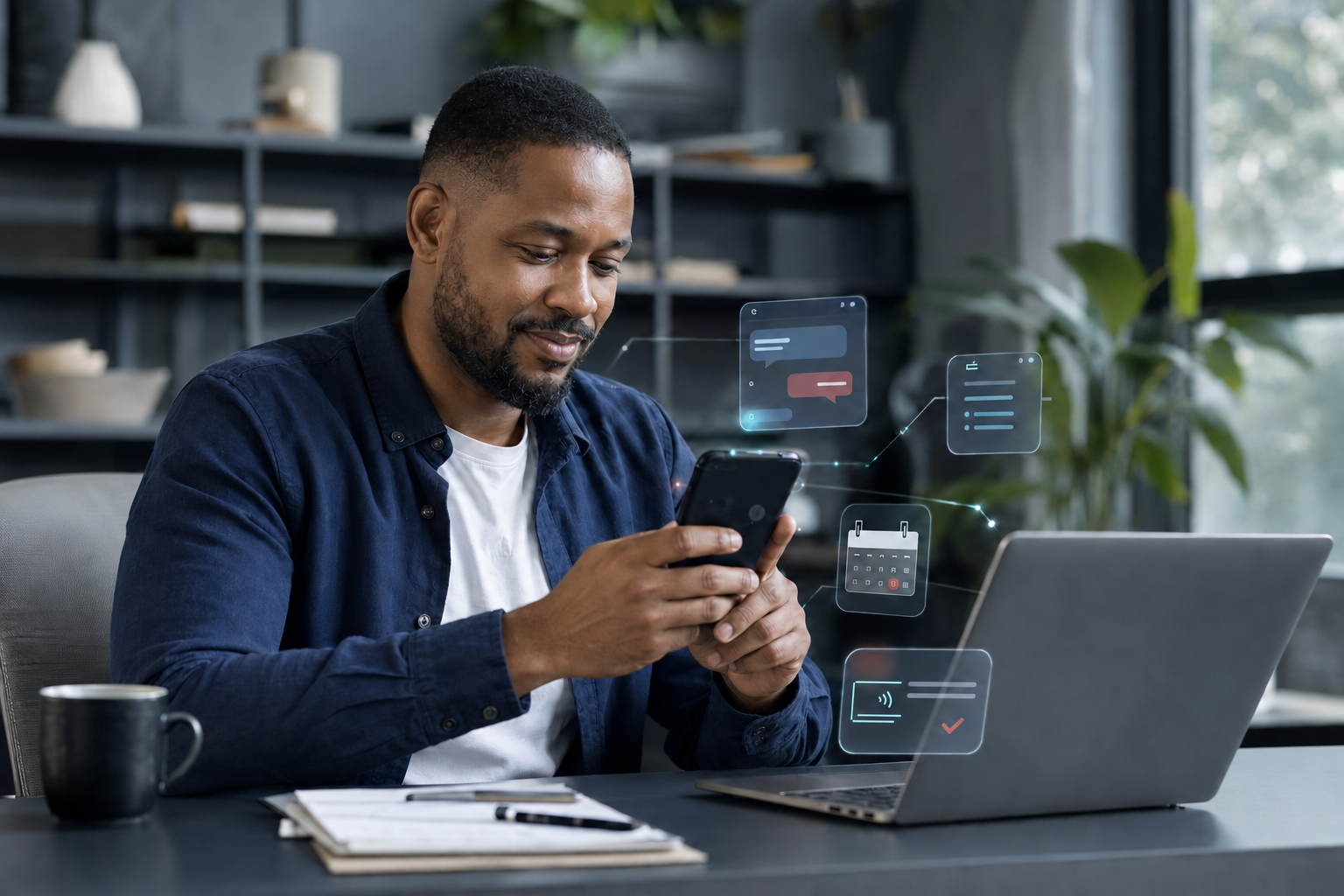 A business owner using an automated messaging and booking system